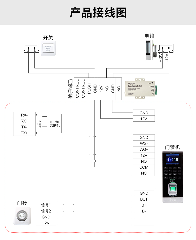 指纹门禁一体机接线图图片